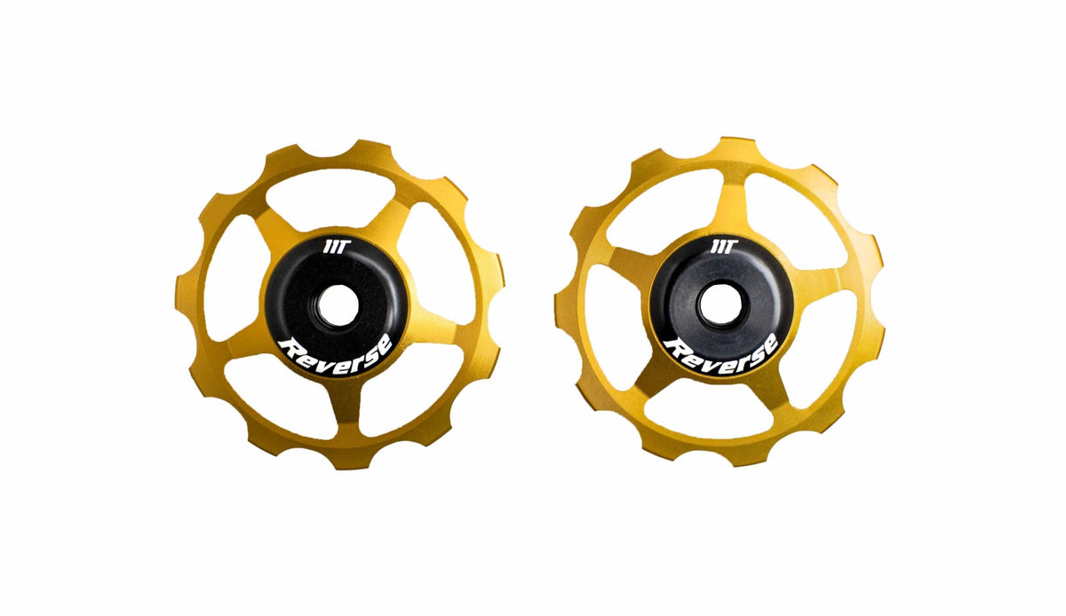 aluminium pulley set, for Colab chain tensioners, with sealed ball bearings.Gold