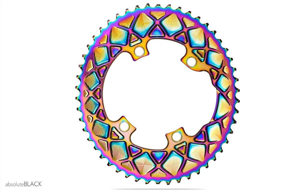 Absolute Black 110/4 BCD 2X, 9100, 8000 PVD Rainbow Oval Chainring